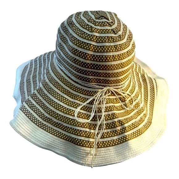 Vintage Fabric Polka Dot Brown Beige Wide-Brimmed SunHat wire edges to adjust OS main image 7
